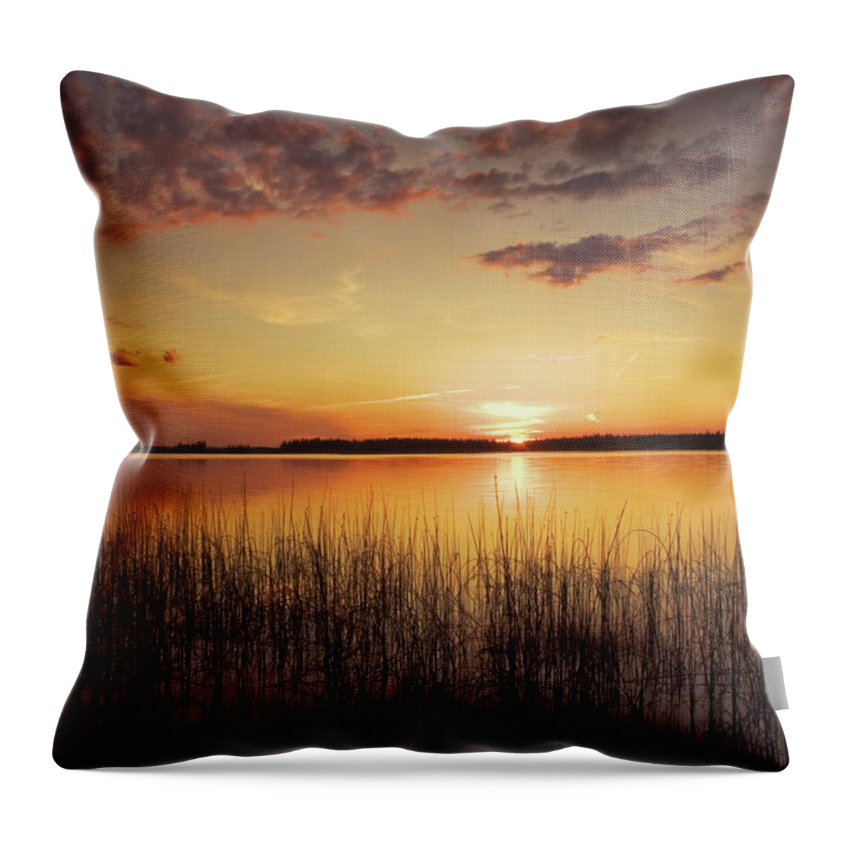 Tranquility Throw Pillow featuring the photograph Sunset On A Lake by Philippe Widling / Design Pics