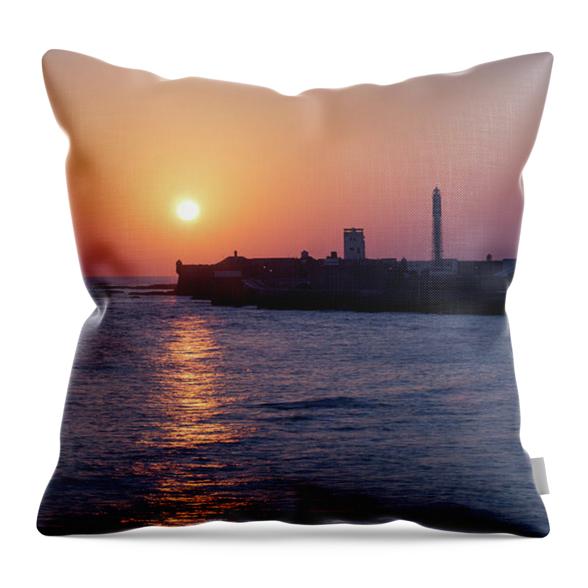 Building Throw Pillow featuring the photograph Sunset on San Sebastian Castle Cadiz Spain by Pablo Avanzini