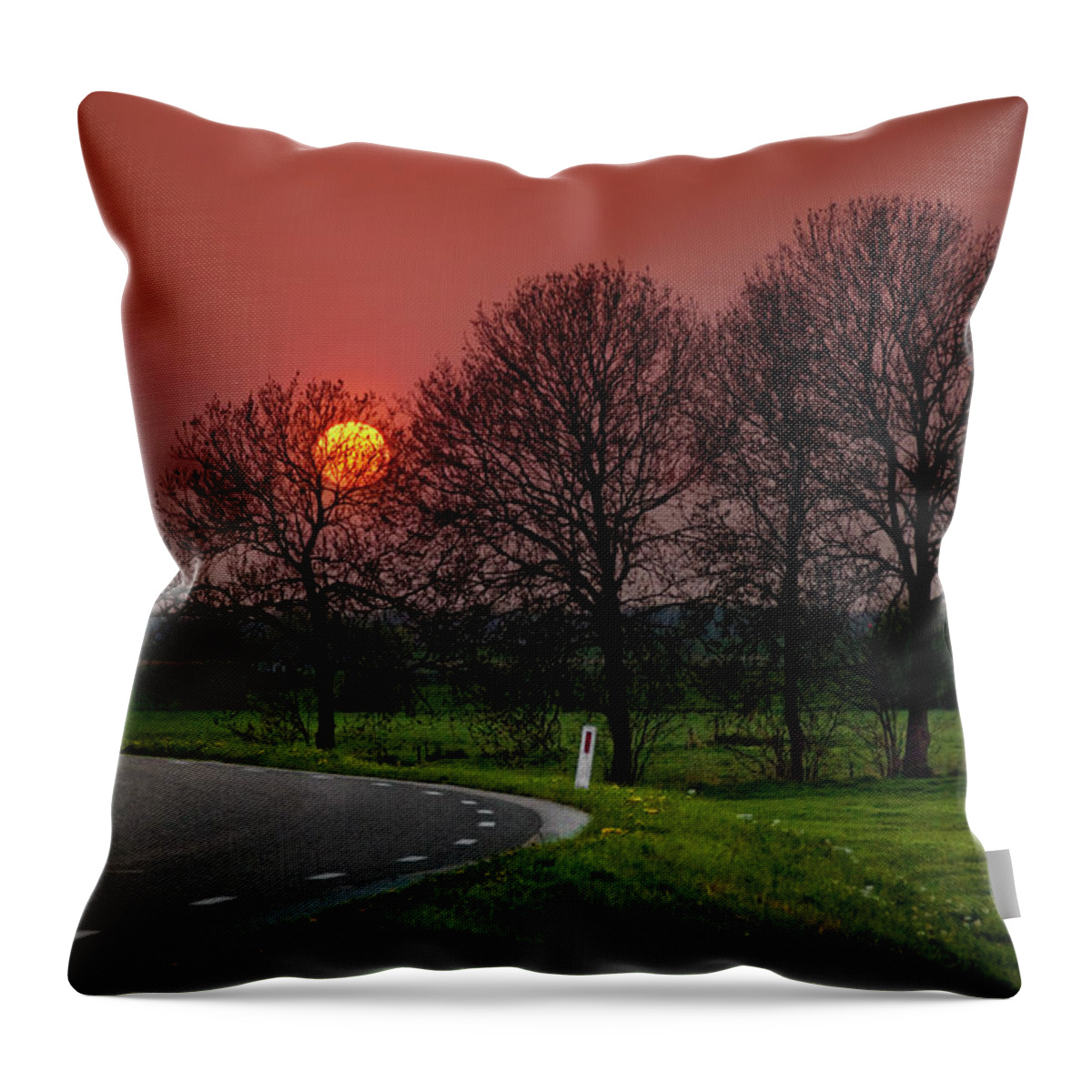 Scenics Throw Pillow featuring the photograph Sunset Over Dutch Countryside by Tjarko Evenboer / The Netherlands