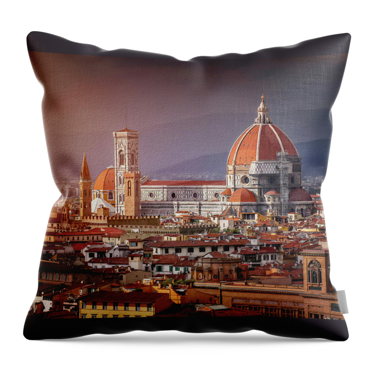 Florence Throw Pillow featuring the photograph Sunset Over Florence Duomo Italy by Carol Japp