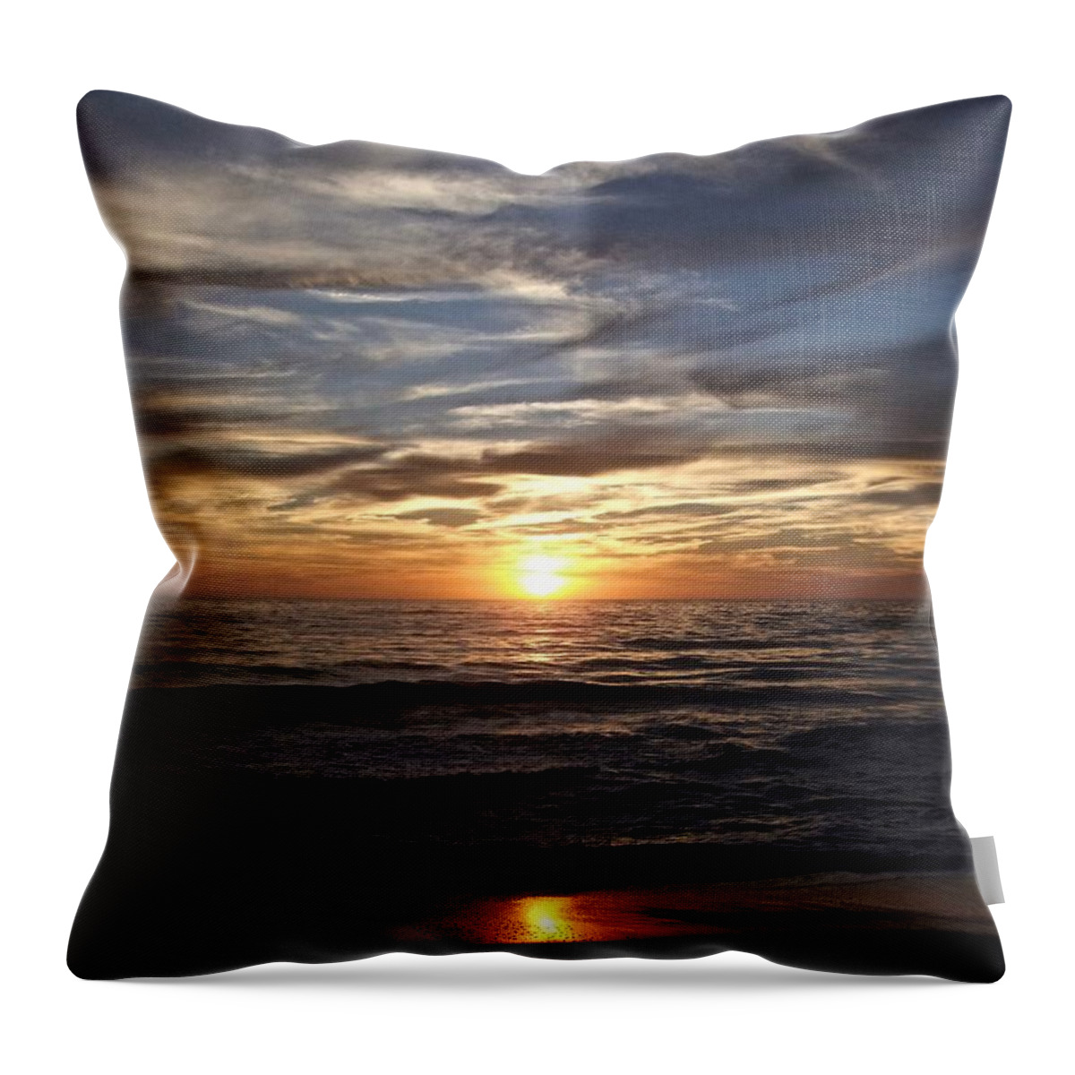 Sunset Over The Ocean Throw Pillow featuring the photograph Sunset Over The Ocean by Kathy Chism