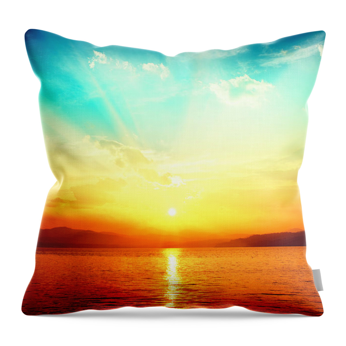 Scenics Throw Pillow featuring the photograph Sunset Over Water by Alexsava