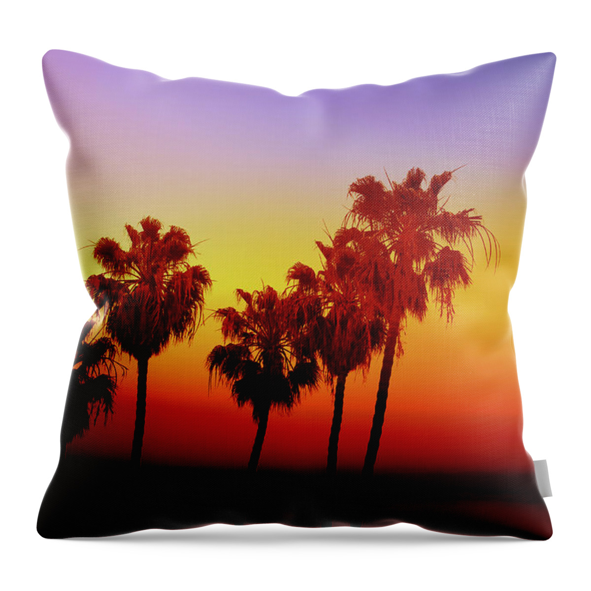 Palm Trees Throw Pillow featuring the photograph Sunset Palm Trees- Art by Linda Woods by Linda Woods