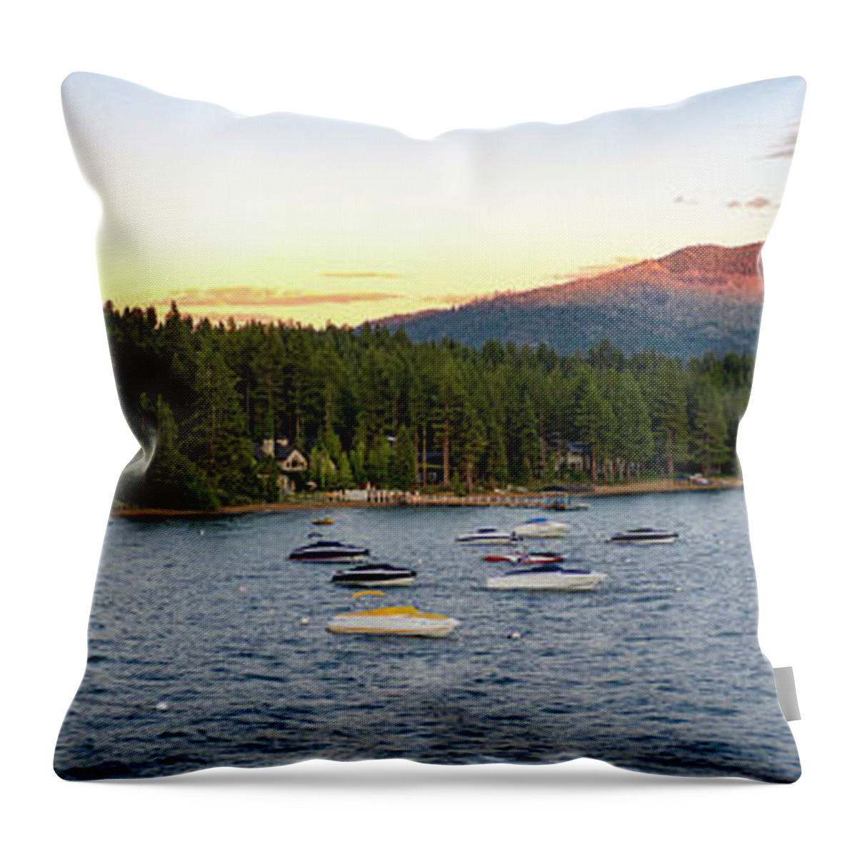 Lake Tahoe Throw Pillow featuring the photograph Sunset Panorama Marla Bay Lake Tahoe by Anthony Giammarino
