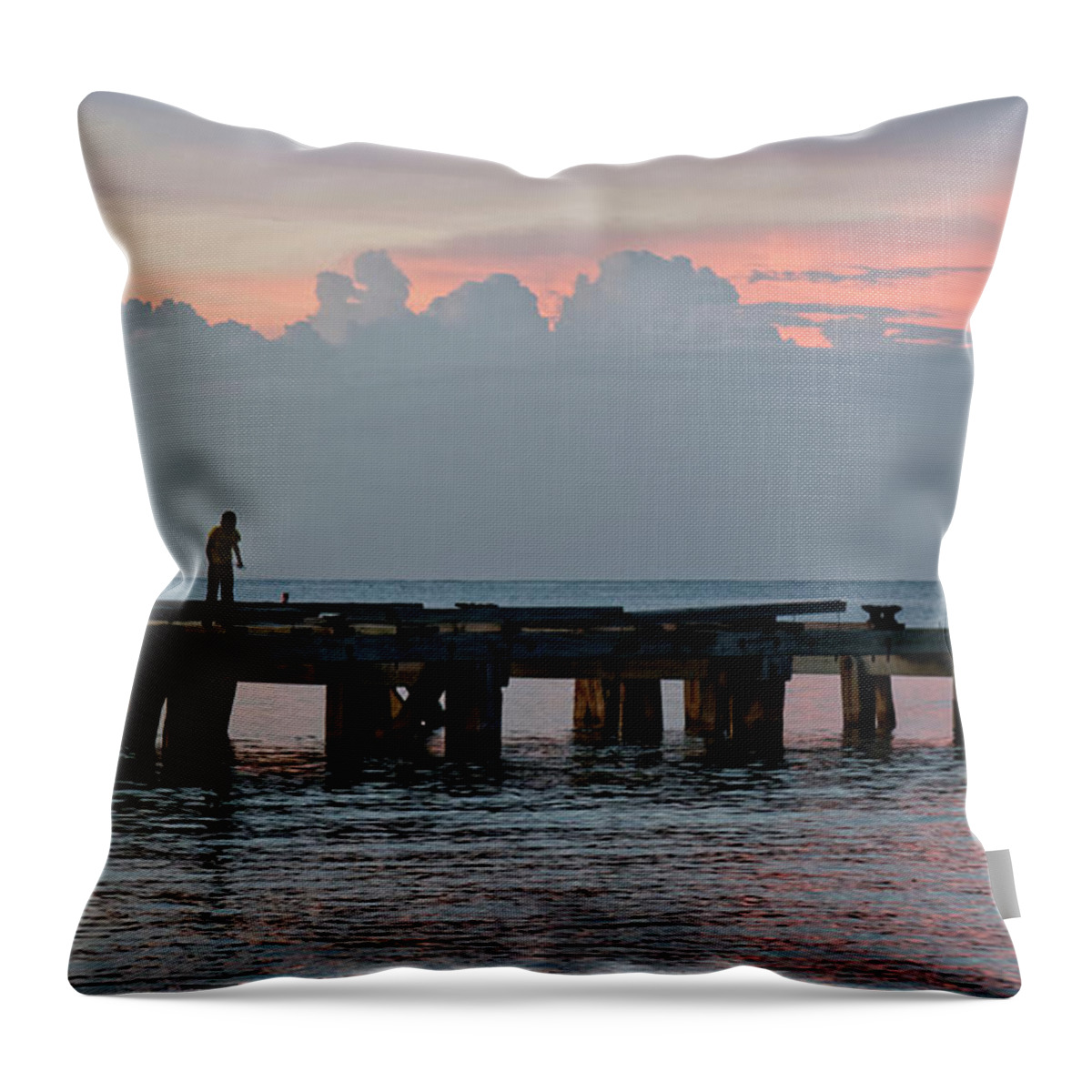 Landscape Throw Pillow featuring the photograph Sunset pier by Shirley Mitchell
