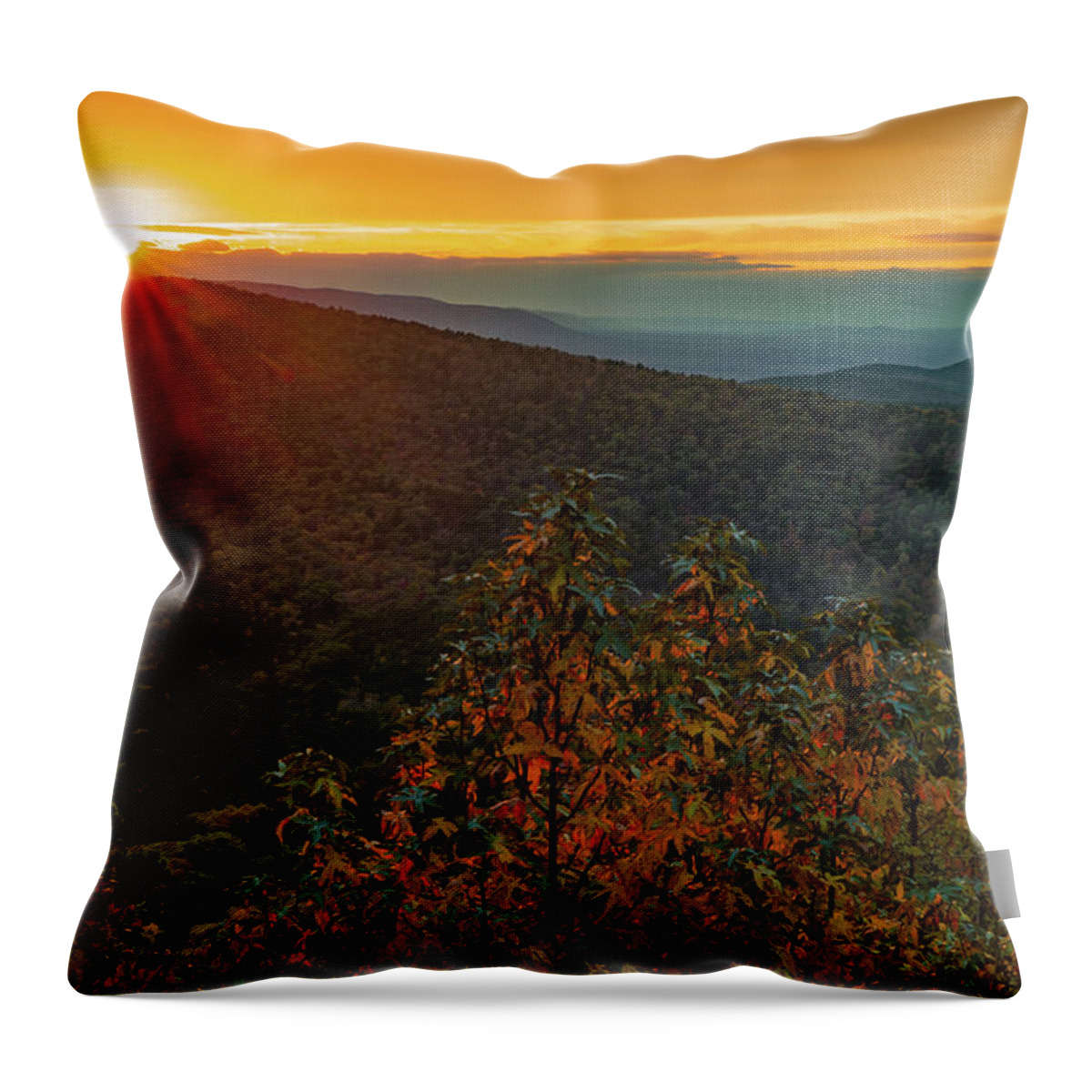 America Throw Pillow featuring the photograph Sunset Point Vista - Talimena Scenic Byway in Autumn by Gregory Ballos