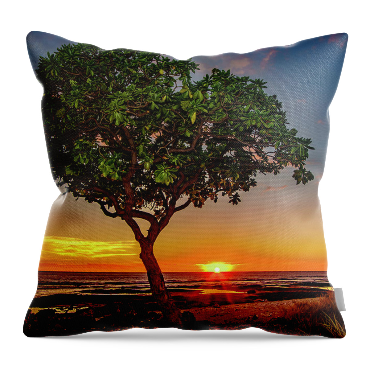 Hawaii Throw Pillow featuring the photograph Sunset Tree by John Bauer