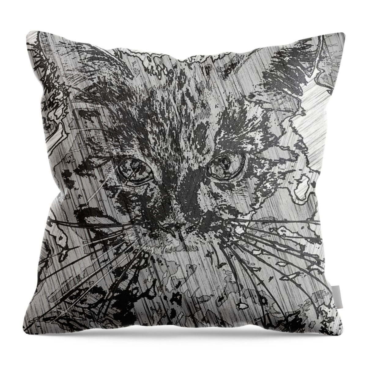Super Duper Throw Pillow featuring the digital art Super Duper Cool Cat Sketch by Don Northup