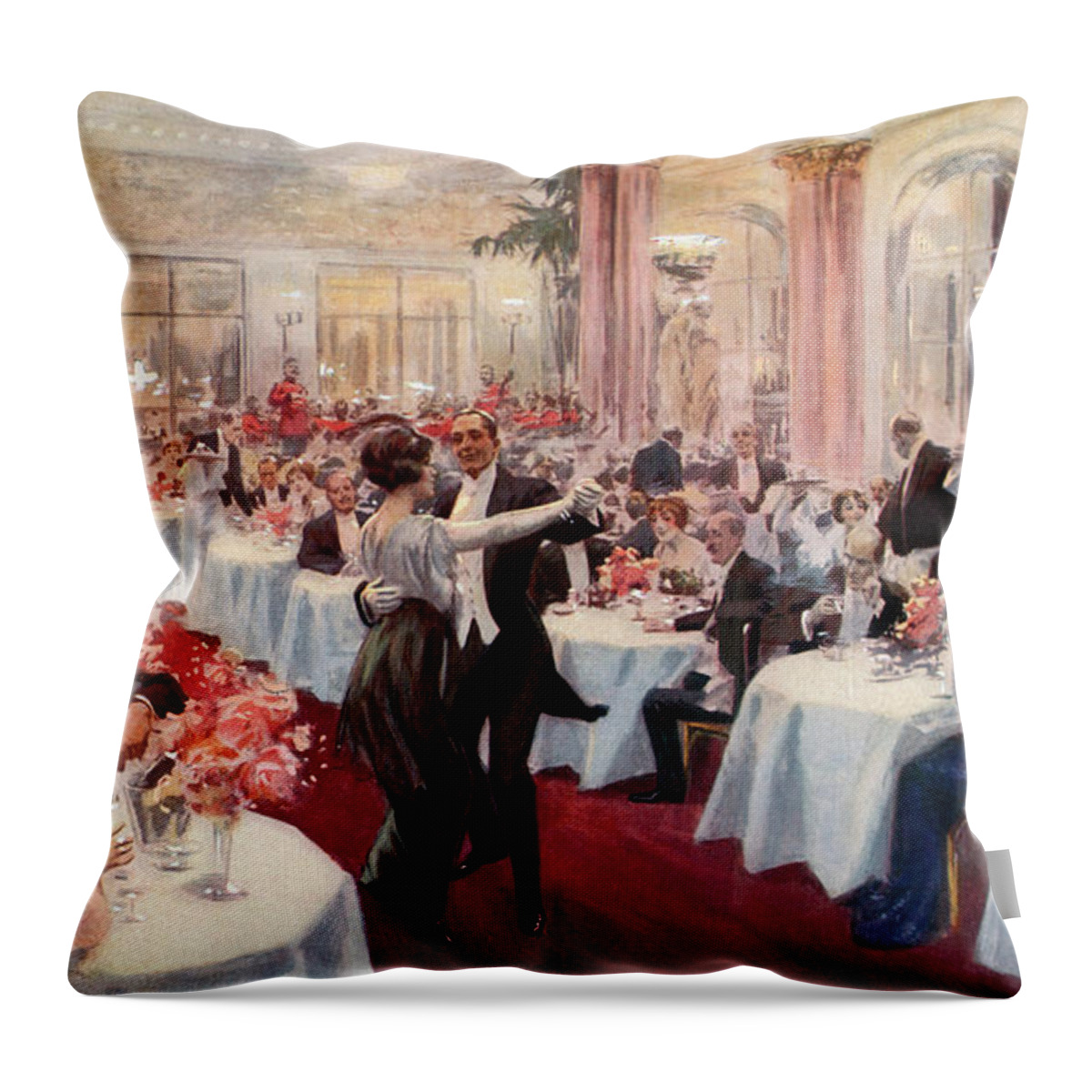 Supper Scene At The Savoy Throw Pillow featuring the painting Supper Scene at the Savoy by English School