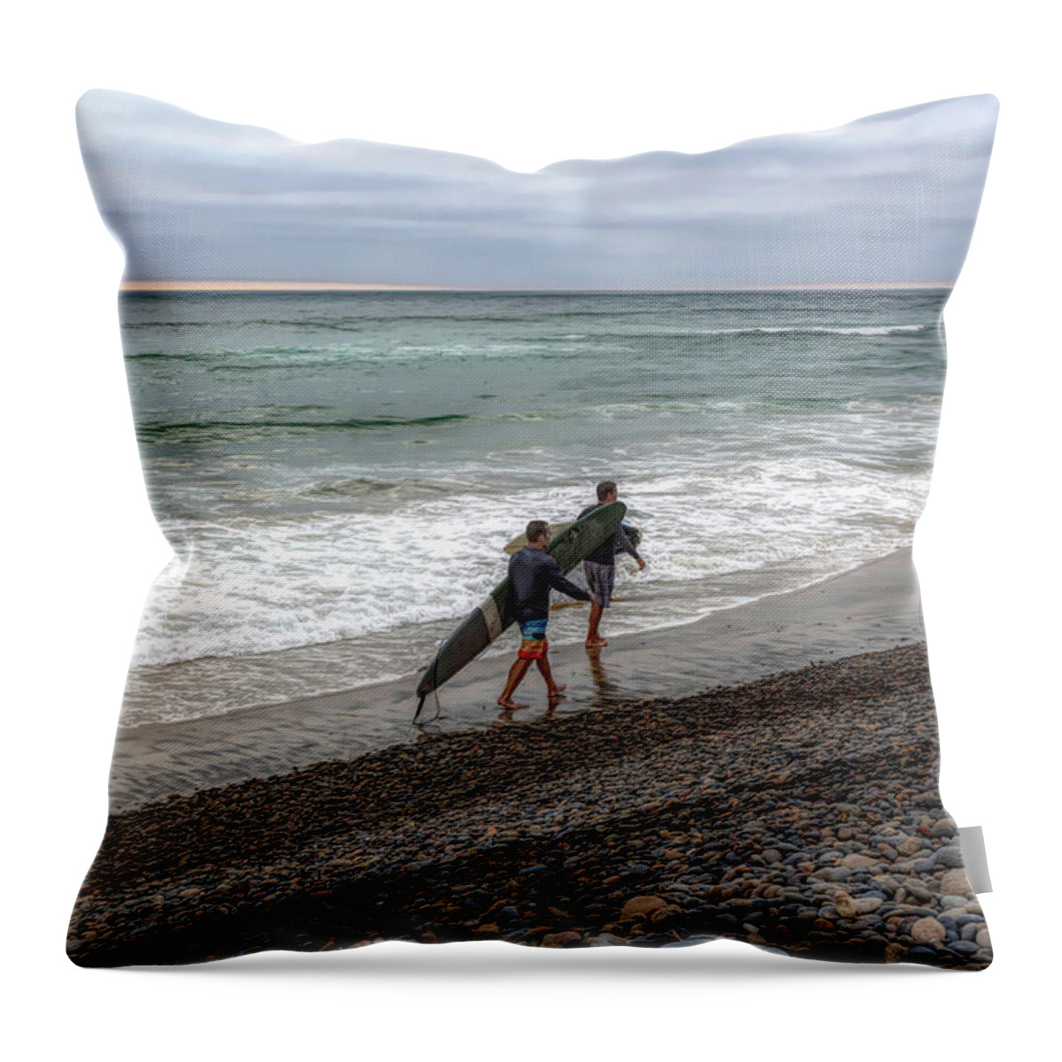 Surfer Throw Pillow featuring the photograph Surfers in Carlsbad by Alison Frank