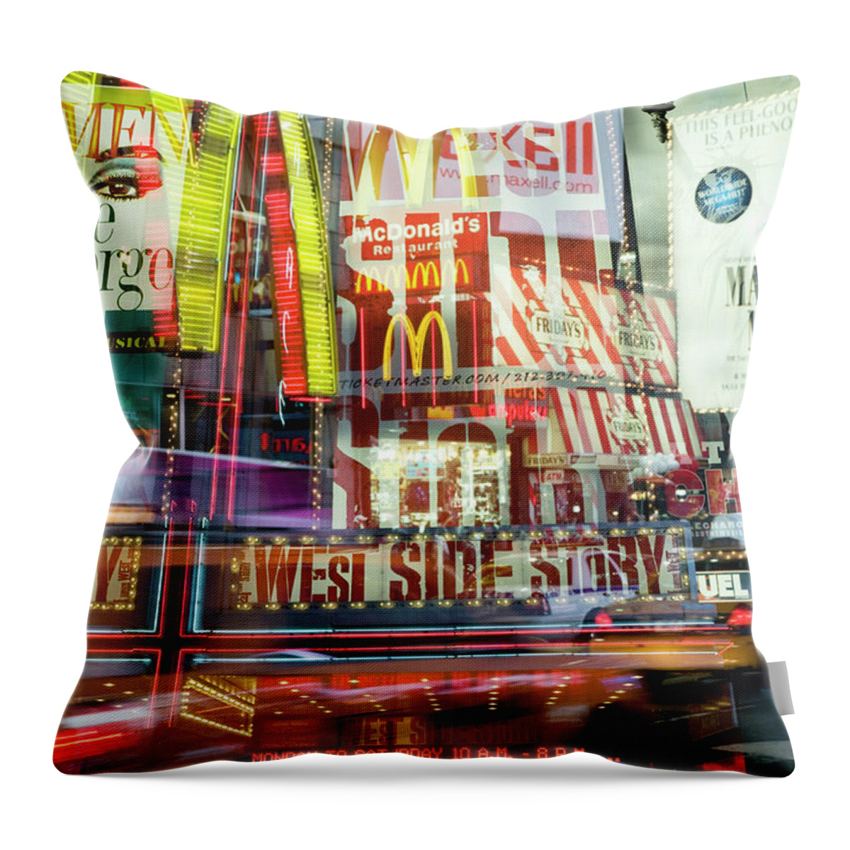 The Media Throw Pillow featuring the photograph Surrounded By Times Square At Twilight by Travelif