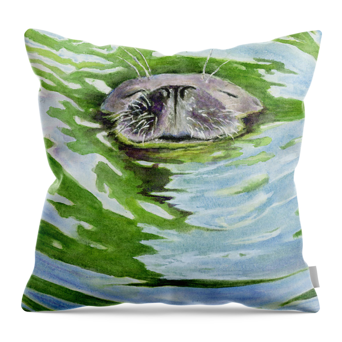 Water Throw Pillow featuring the painting Sweet Sleeping Seal by Wendy Keeney-Kennicutt