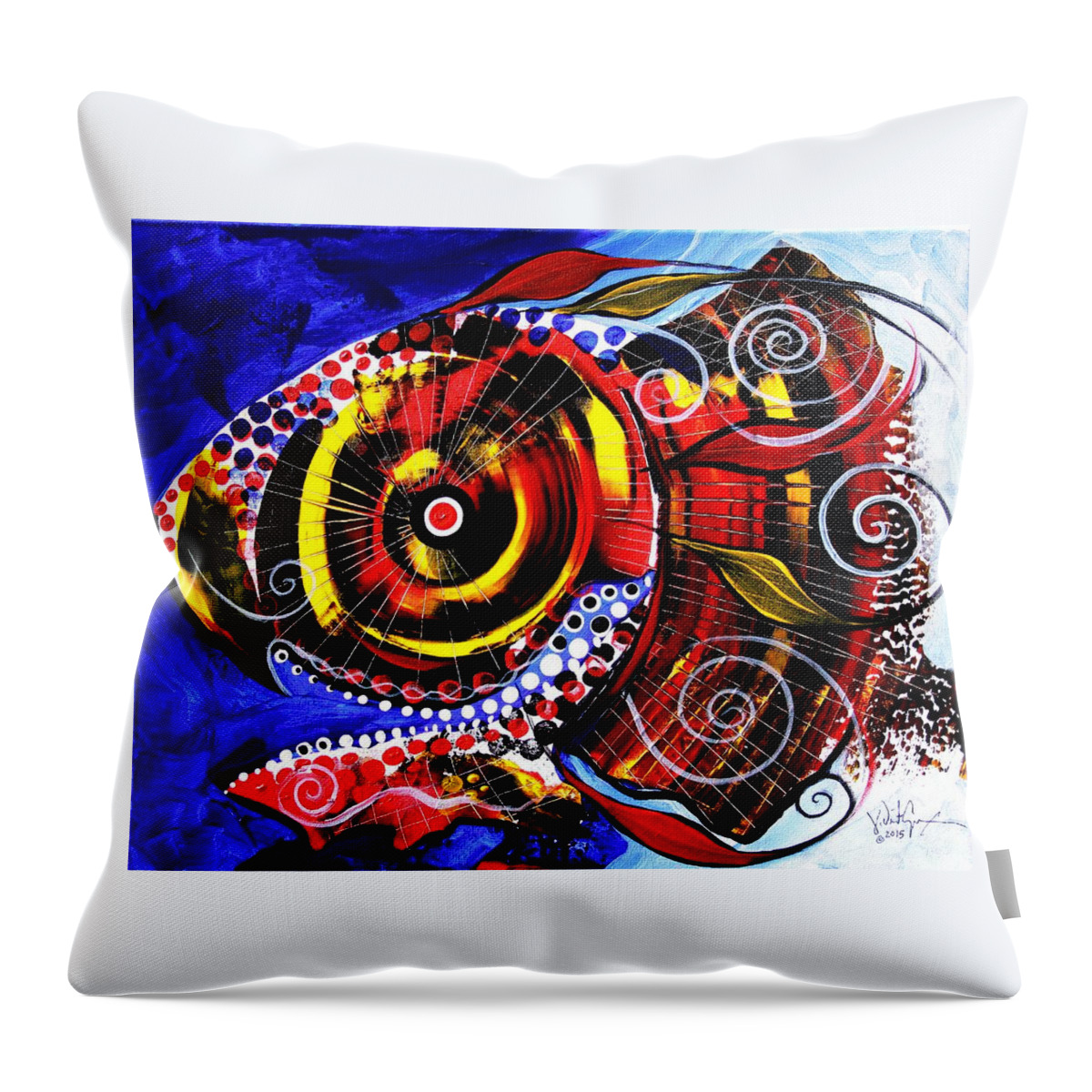 Fish Throw Pillow featuring the painting Swollen, Red Cavity Fish by J Vincent Scarpace