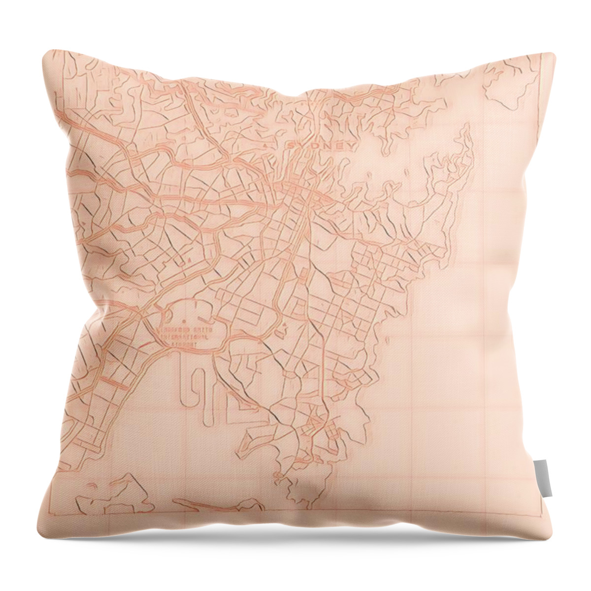 Sydney Throw Pillow featuring the digital art Sydney Blueprint City Map by HELGE Art Gallery