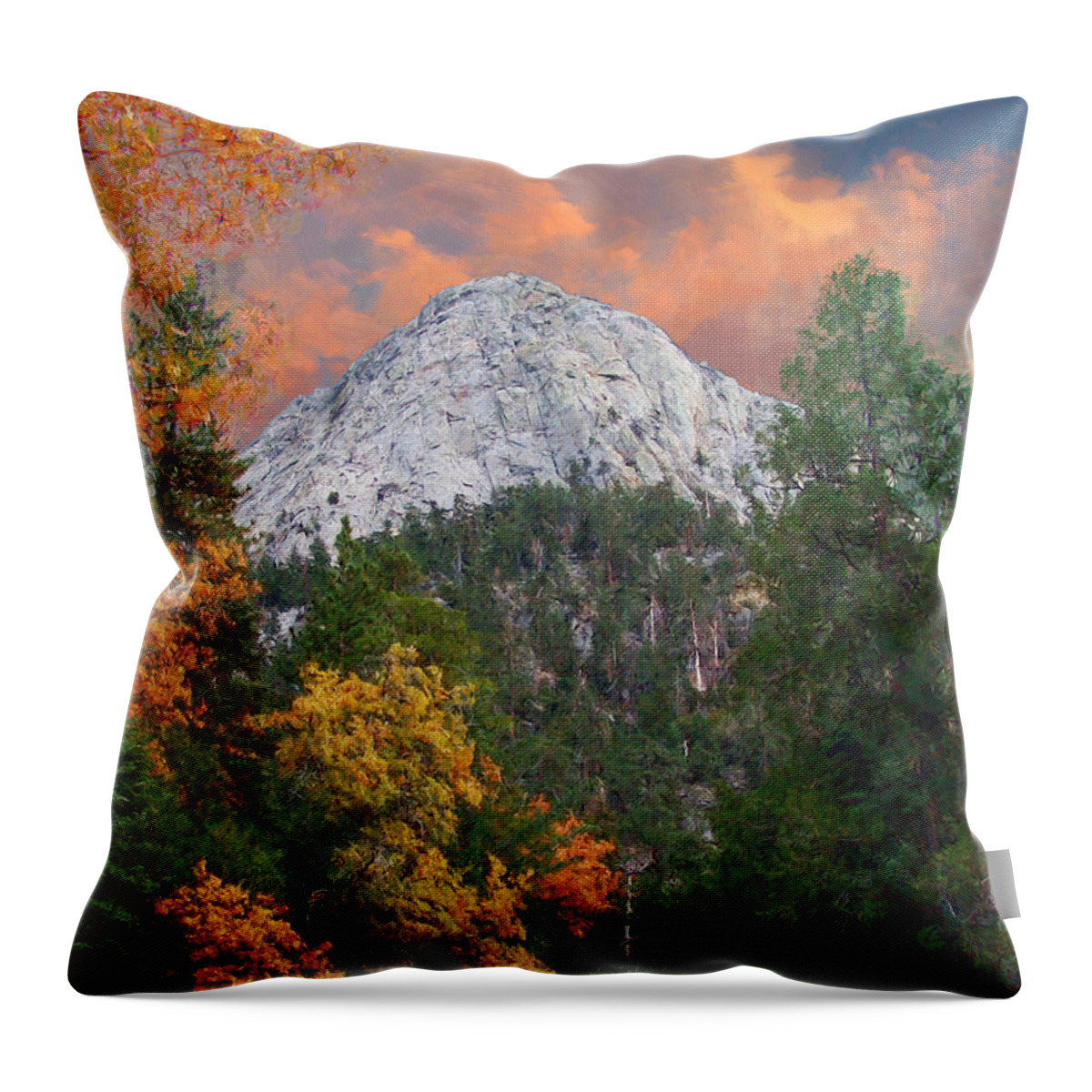 Tahquitz Peak Throw Pillow featuring the digital art Tahquitz Peak - Lily Rock Painted Version by Glenn McCarthy Art and Photography