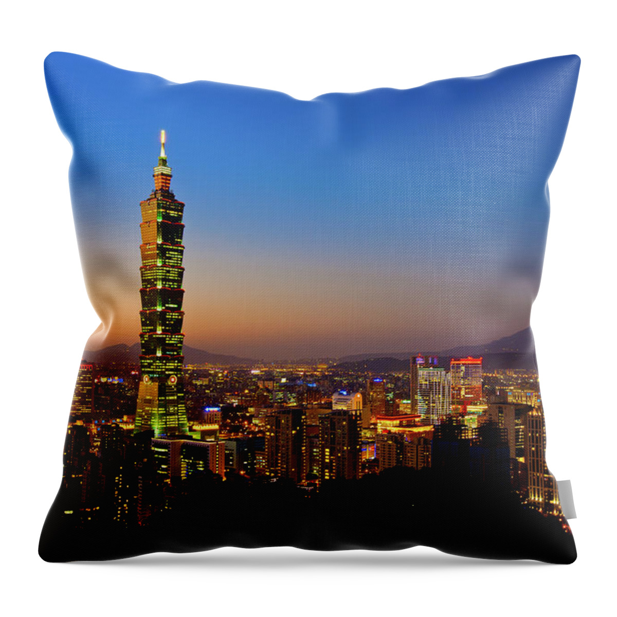 Taiwan Throw Pillow featuring the photograph Taipei 101 At Dusk by Jung-pang Wu