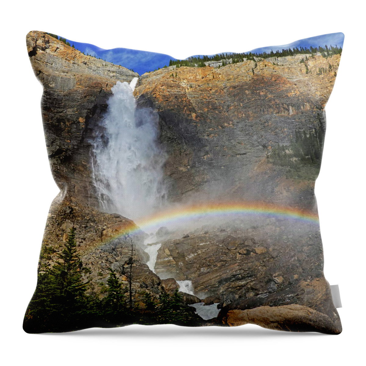Yoho Throw Pillow featuring the photograph Takakkaw Falls rainbow Yoho National Park Banff British Columbia Canada Bright by Toby McGuire