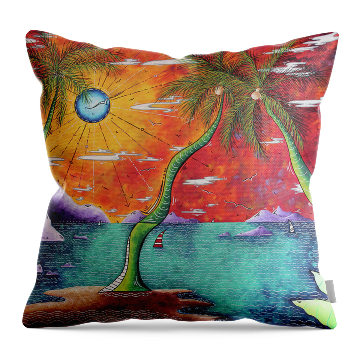 Tropical Throw Pillow featuring the painting Take Me to the Tropics Tropical Surrealism MAD Wonderland by Megan Duncanson by Megan Aroon