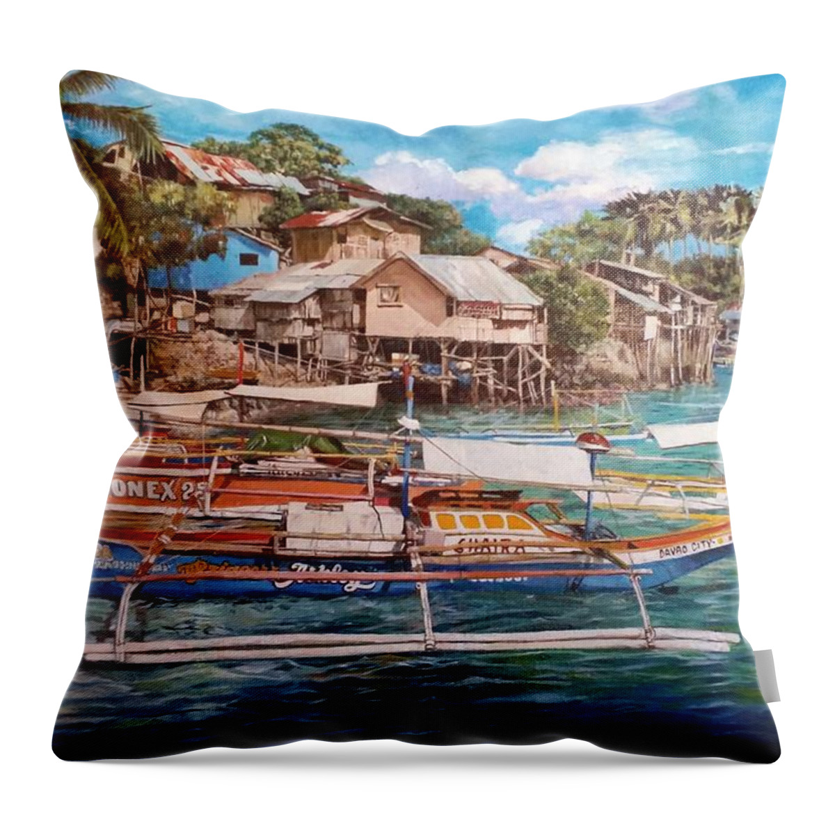 Oil On Canvas Throw Pillow featuring the drawing Talicud by Bong Perez