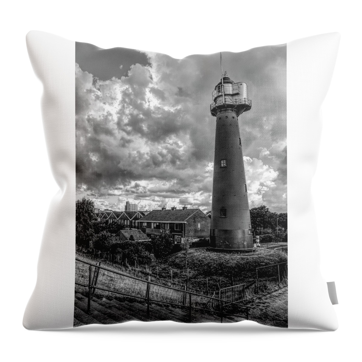 Barns Throw Pillow featuring the photograph Tall Lighthouse in Holland Black and White by Debra and Dave Vanderlaan