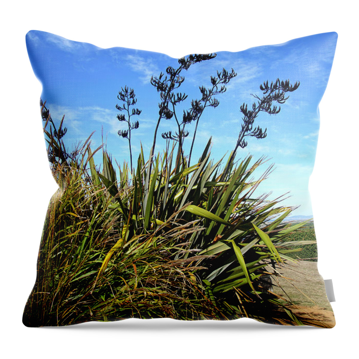 Oregon Throw Pillow featuring the photograph Tall pampas grass on a dune by Steve Estvanik