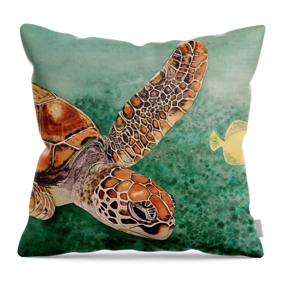 Sea Turtle Throw Pillow featuring the painting Tanging Around by Sonja Jones