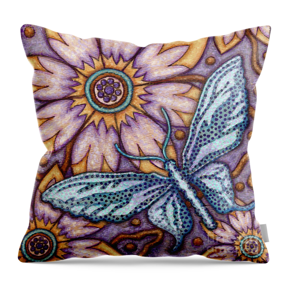 Floral Throw Pillow featuring the painting Tapestry Butterfly by Amy E Fraser
