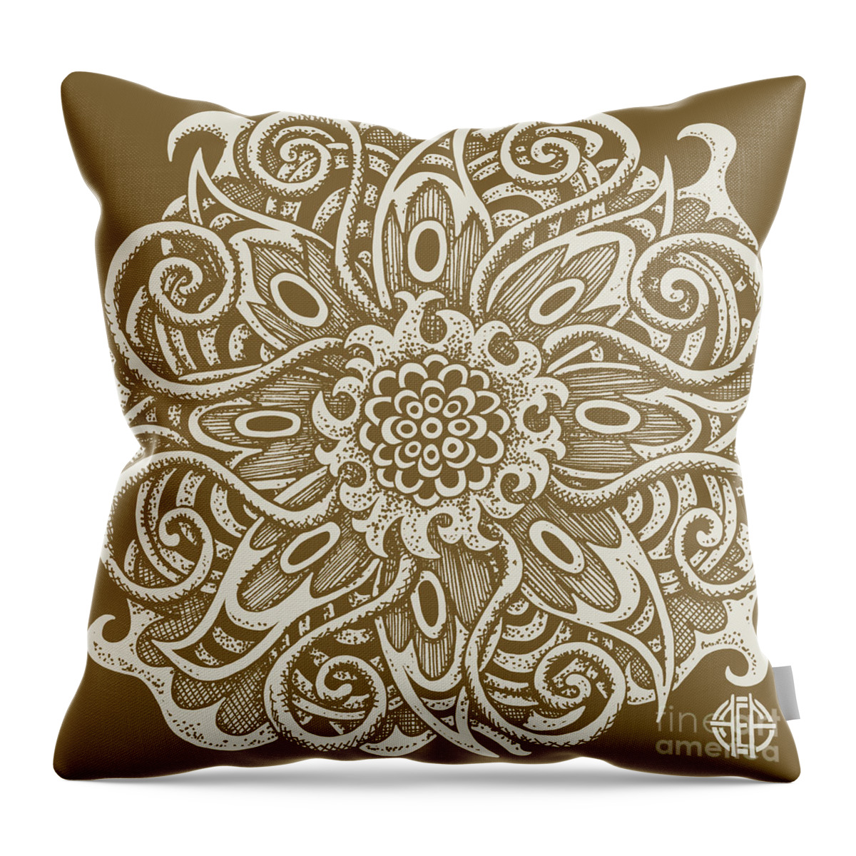 Boho Throw Pillow featuring the drawing Tapestry Square 14 Kona by Amy E Fraser