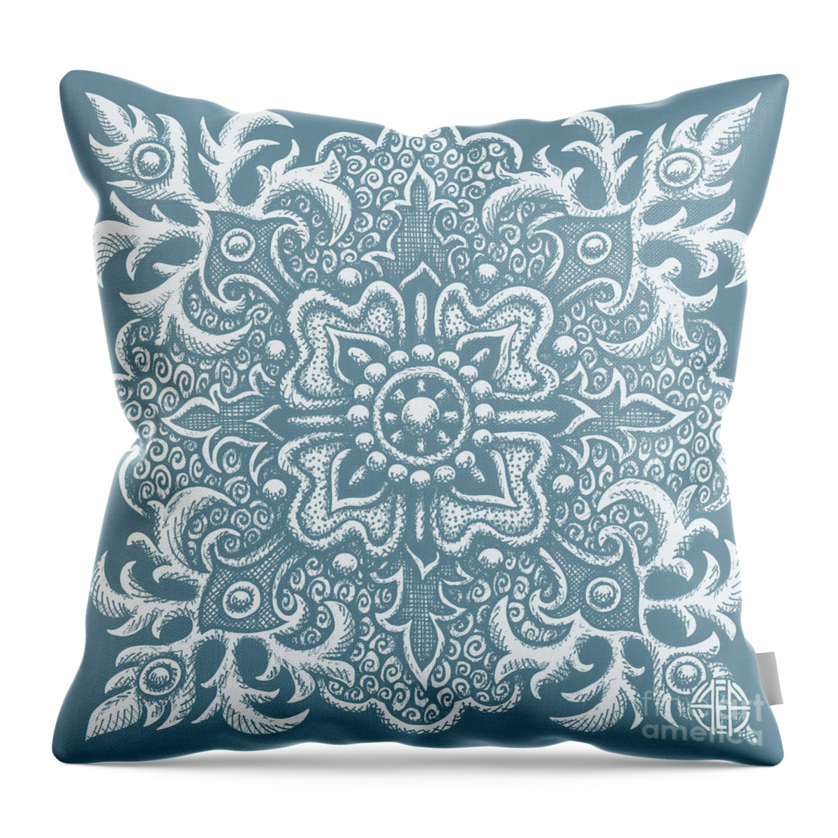 Boho Throw Pillow featuring the drawing Tapestry Square 2 Artifact Blue by Amy E Fraser
