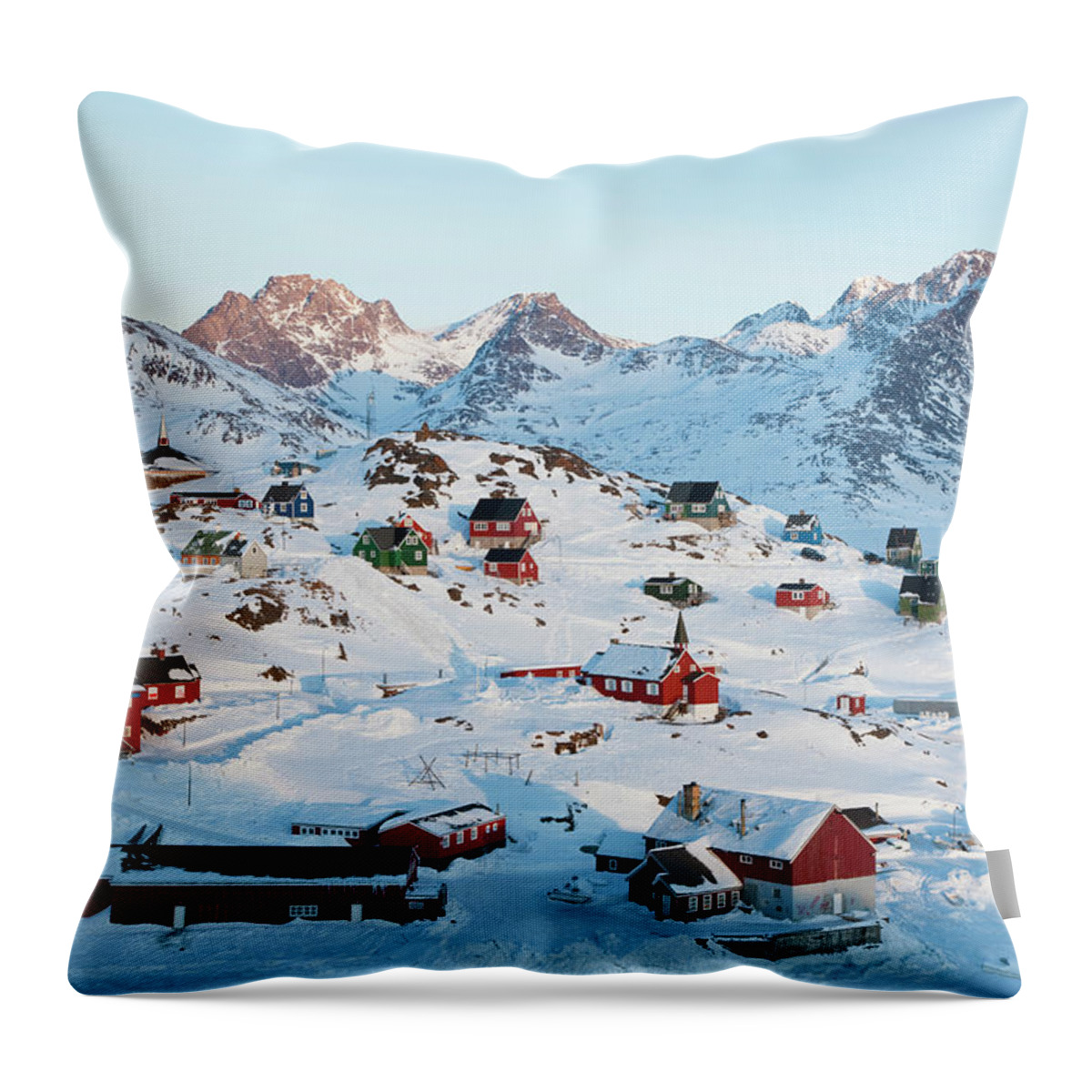 Tranquility Throw Pillow featuring the photograph Tasiilaq, Greenland In Winter by Peter Adams