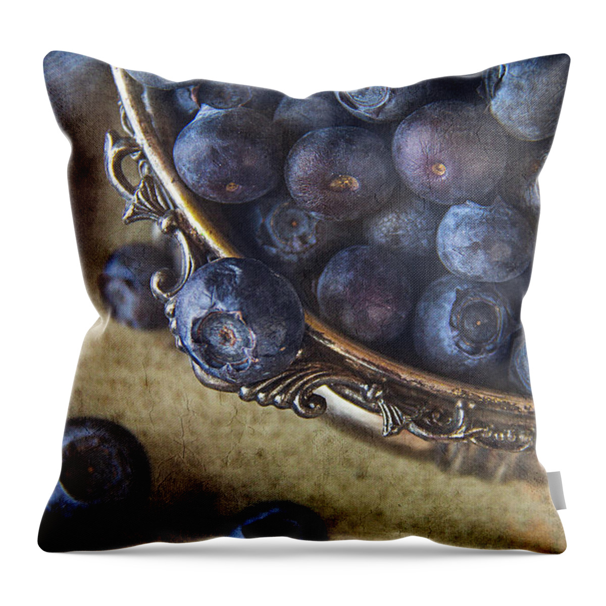 Bowl Of Blueberries Throw Pillow featuring the photograph Tasty Bowl Of Blueberries by Cindi Ressler