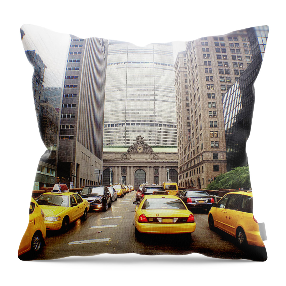 Hubcap Throw Pillow featuring the photograph Taxis Outside Of Grand Central Station by William Andrew