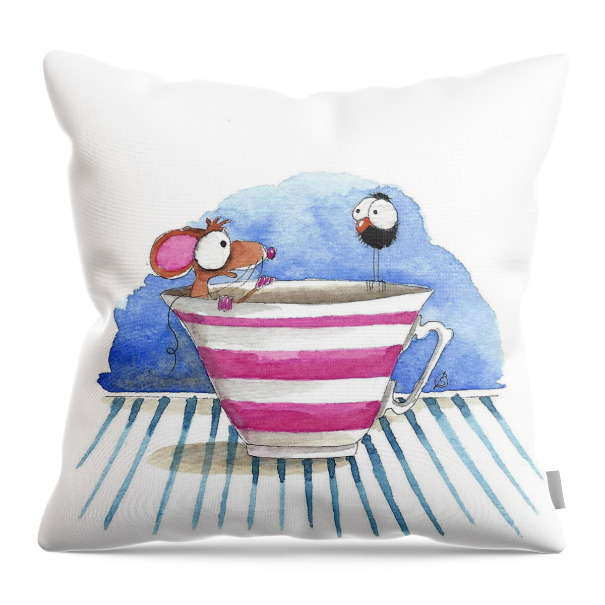 Mouse Throw Pillow featuring the painting Tea Cup Conversations by Lucia Stewart