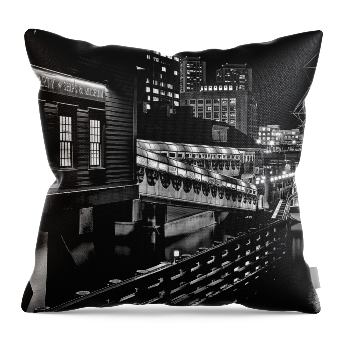 Boston Throw Pillow featuring the photograph Tea Party Museum Black and White 2019 by Frozen in Time Fine Art Photography