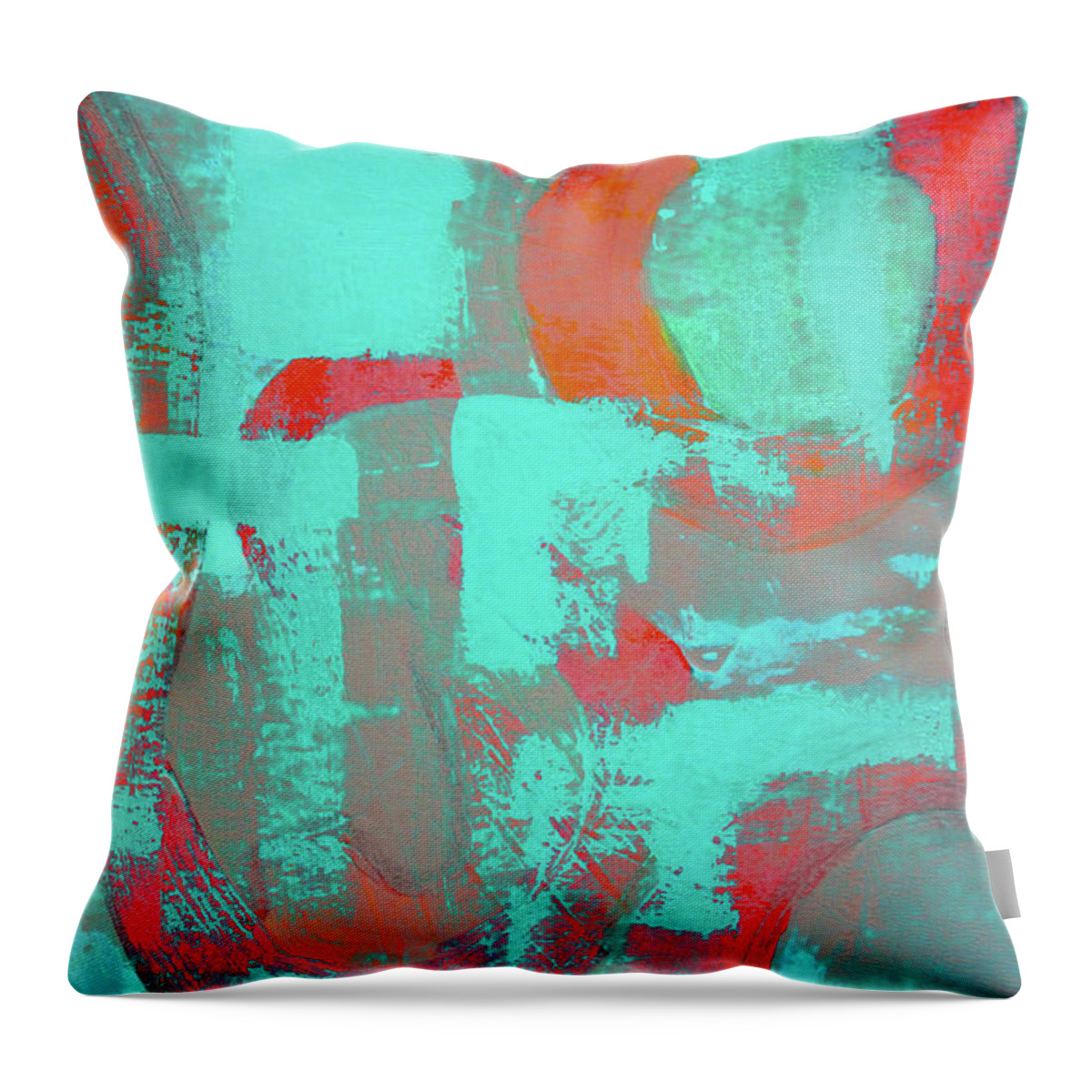 Teal Abstract Throw Pillow featuring the painting Teal Circle by Nancy Merkle