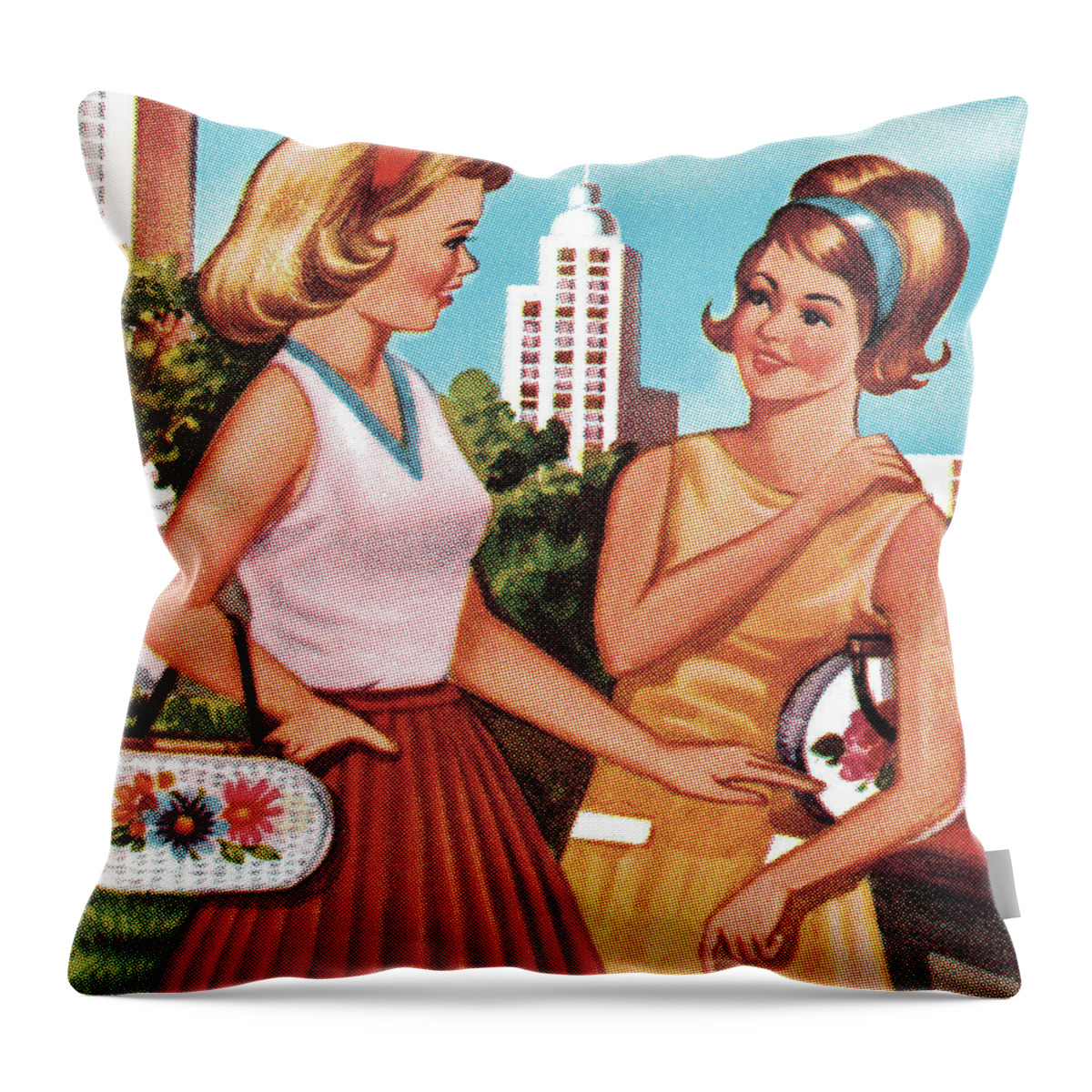 Accessories Throw Pillow featuring the drawing Teenage Girls by CSA Images