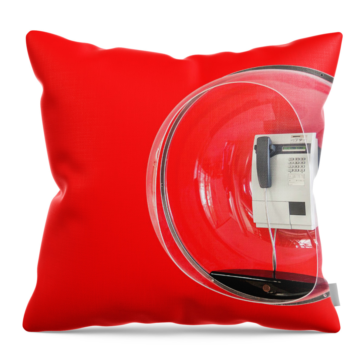 Pay Phone Throw Pillow featuring the photograph Telephone In Decorative Plastic Bubble by Manuel Sulzer