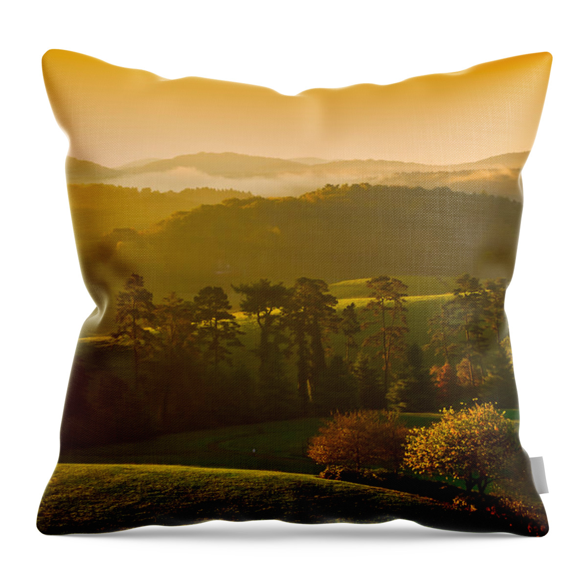 Dawn's Gentle Rays Lightly Brush The Rolling Hills Of The Asmokey Mountains Throw Pillow featuring the photograph Smokey Mountain Sunrise by Tom Gresham