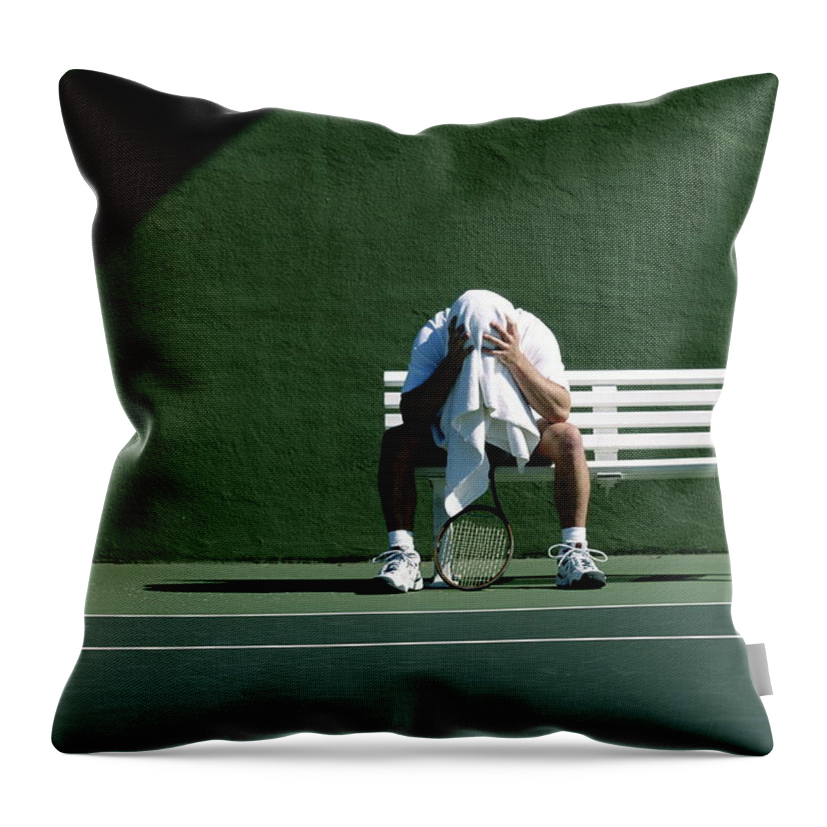 Tennis Throw Pillow featuring the photograph Tennis Player On Bench by David Madison