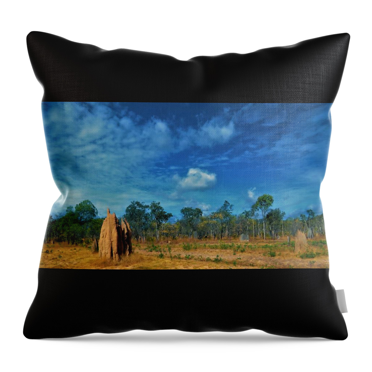 Weipa Throw Pillow featuring the photograph Termite Mounds On the Peninsular Developmental Road by Joan Stratton