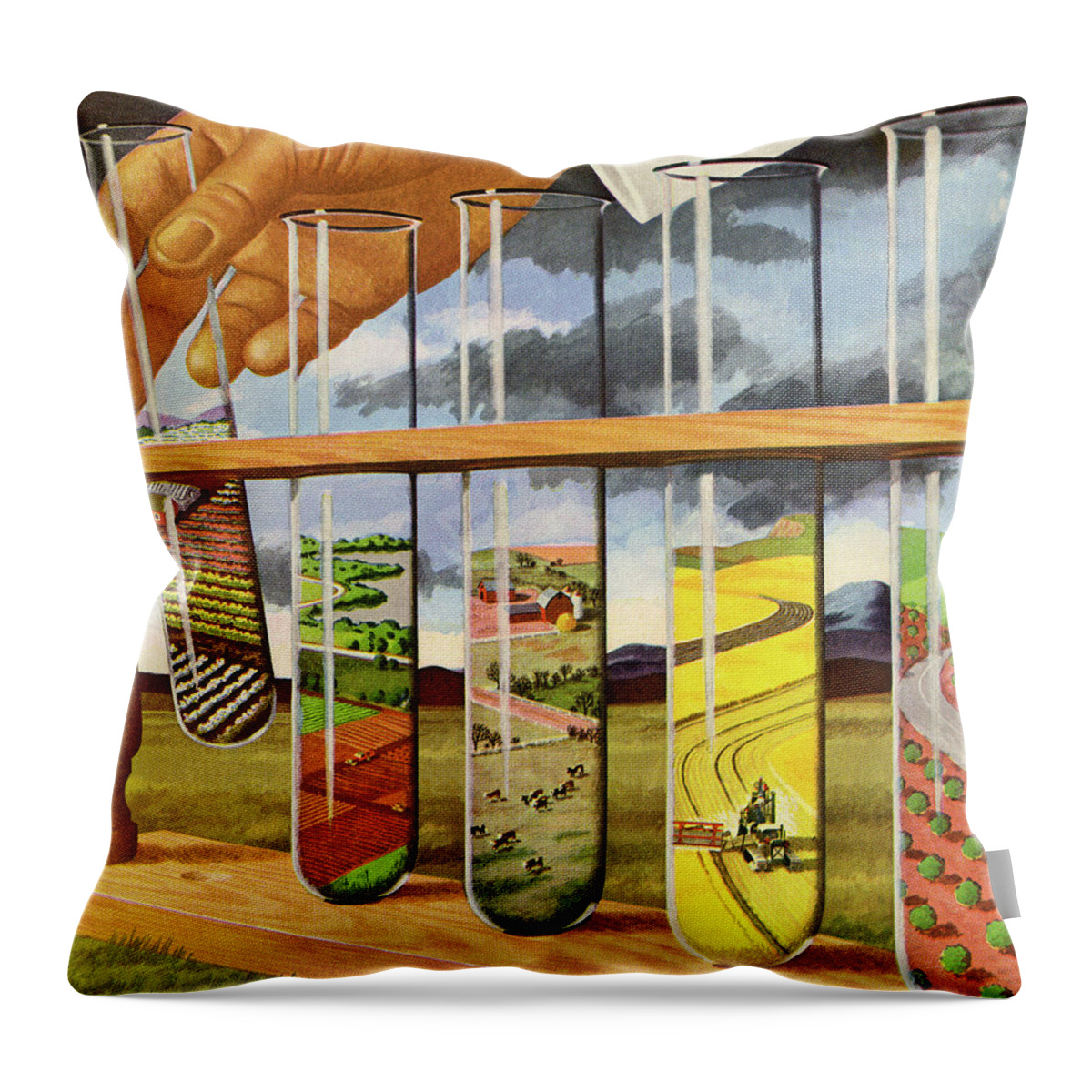 Agriculture Throw Pillow featuring the drawing Test Tubes Showing Farm Fields by CSA Images