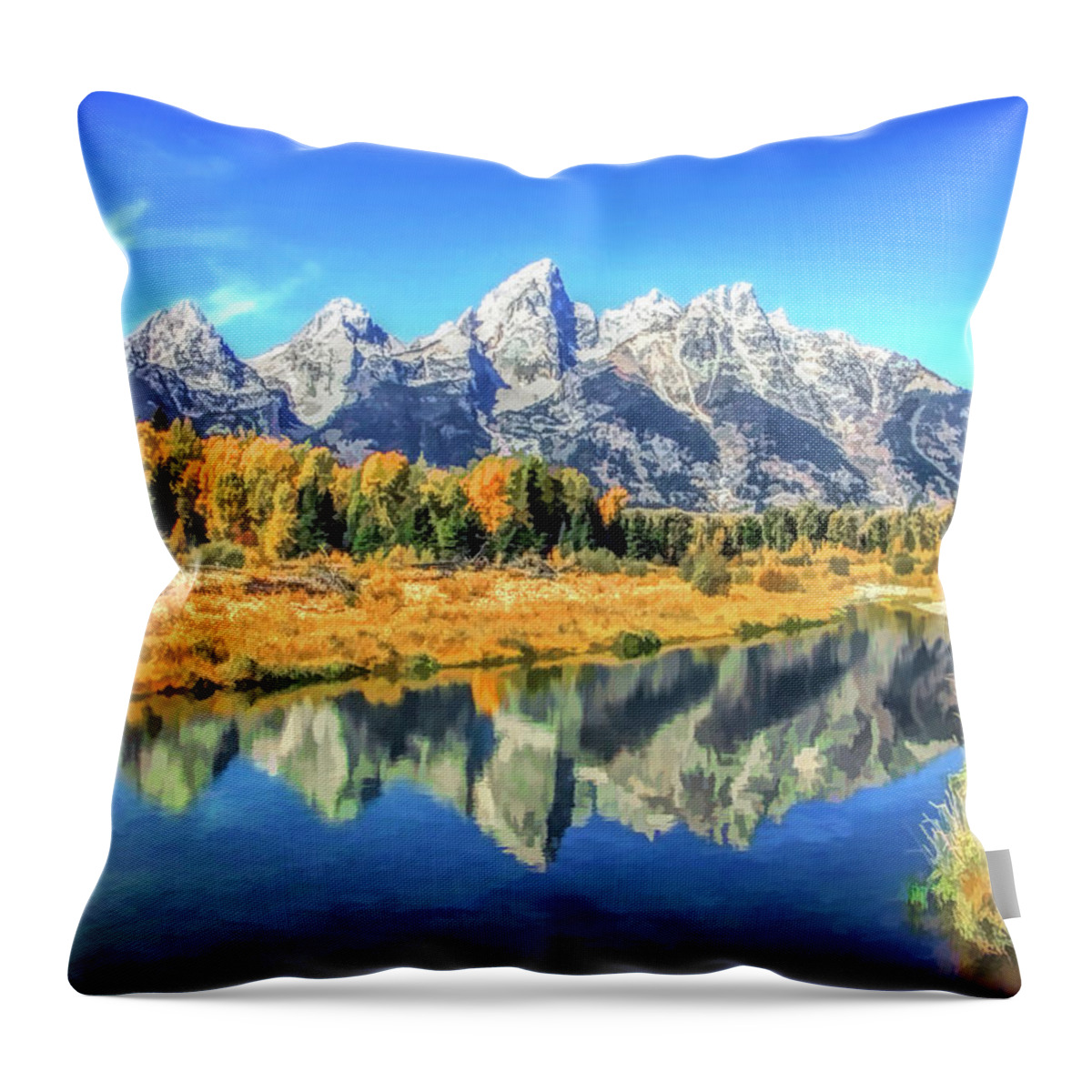Tetons Throw Pillow featuring the painting Grand Teton National Park Mountain Reflections by Christopher Arndt