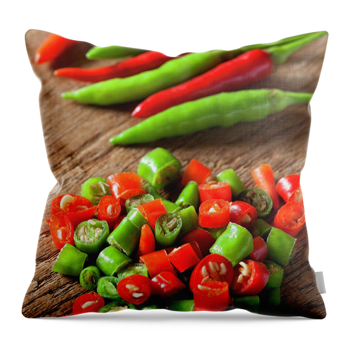 Southeast Asia Throw Pillow featuring the photograph Thai Red And Green Fresh Market Chili by Enviromantic