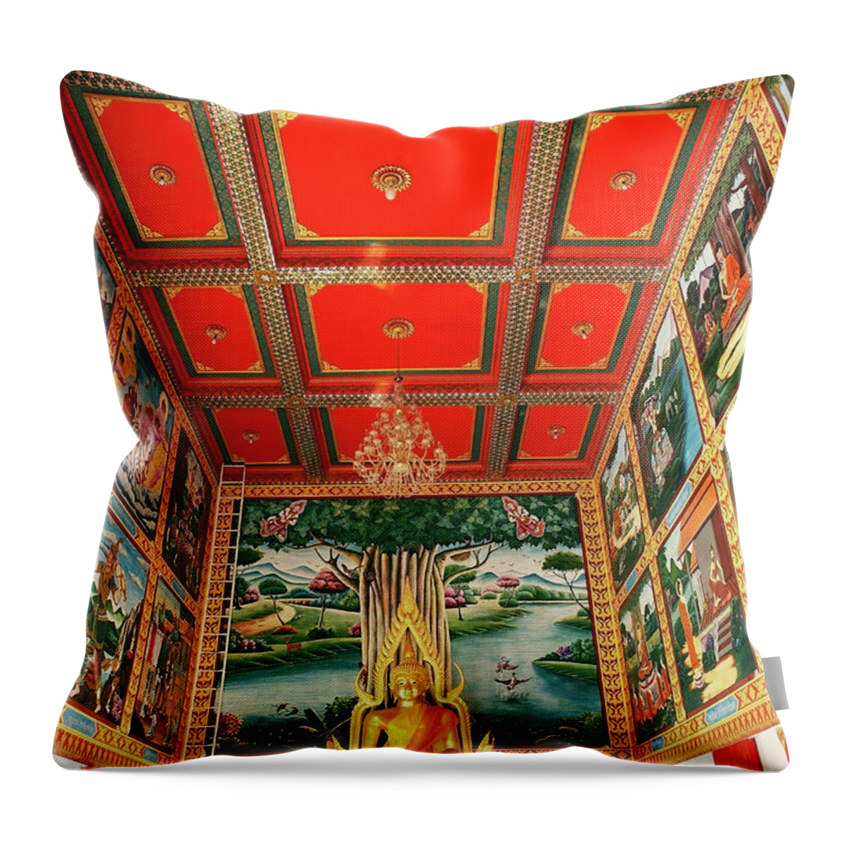 Thailand Throw Pillow featuring the photograph Thailand, Hua Hin, Interior Of Wat Khao by Wilfried Krecichwost
