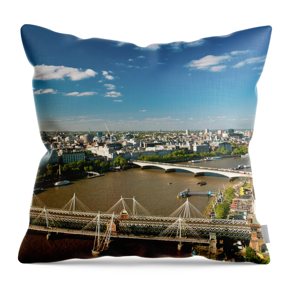 Built Structure Throw Pillow featuring the photograph Thames River Aerial View In London by Ferrantraite