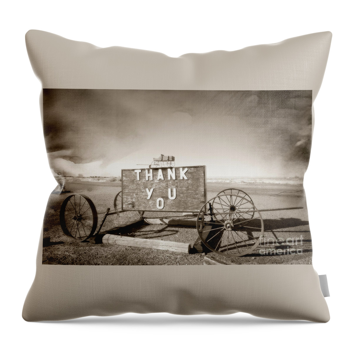 Thank You Wagon Throw Pillow featuring the photograph Thank You Wagon by Imagery by Charly