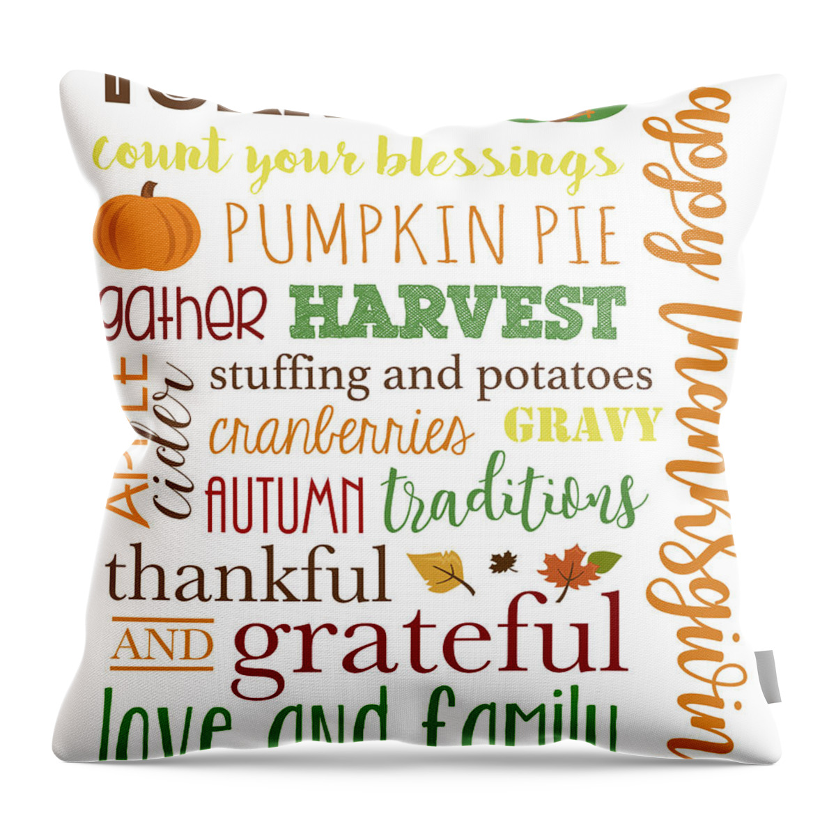 Thanksgiving Throw Pillow featuring the mixed media Thanksgiving Typography by Sundance Q