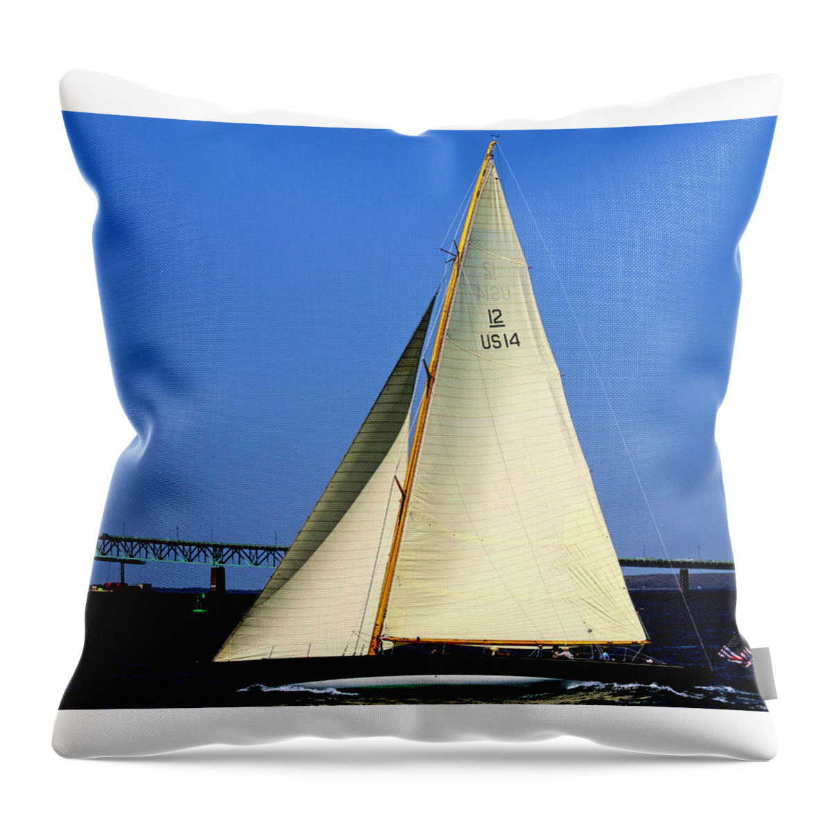 Tom Prendergast Throw Pillow featuring the photograph The 12 Meter Newport by Tom Prendergast