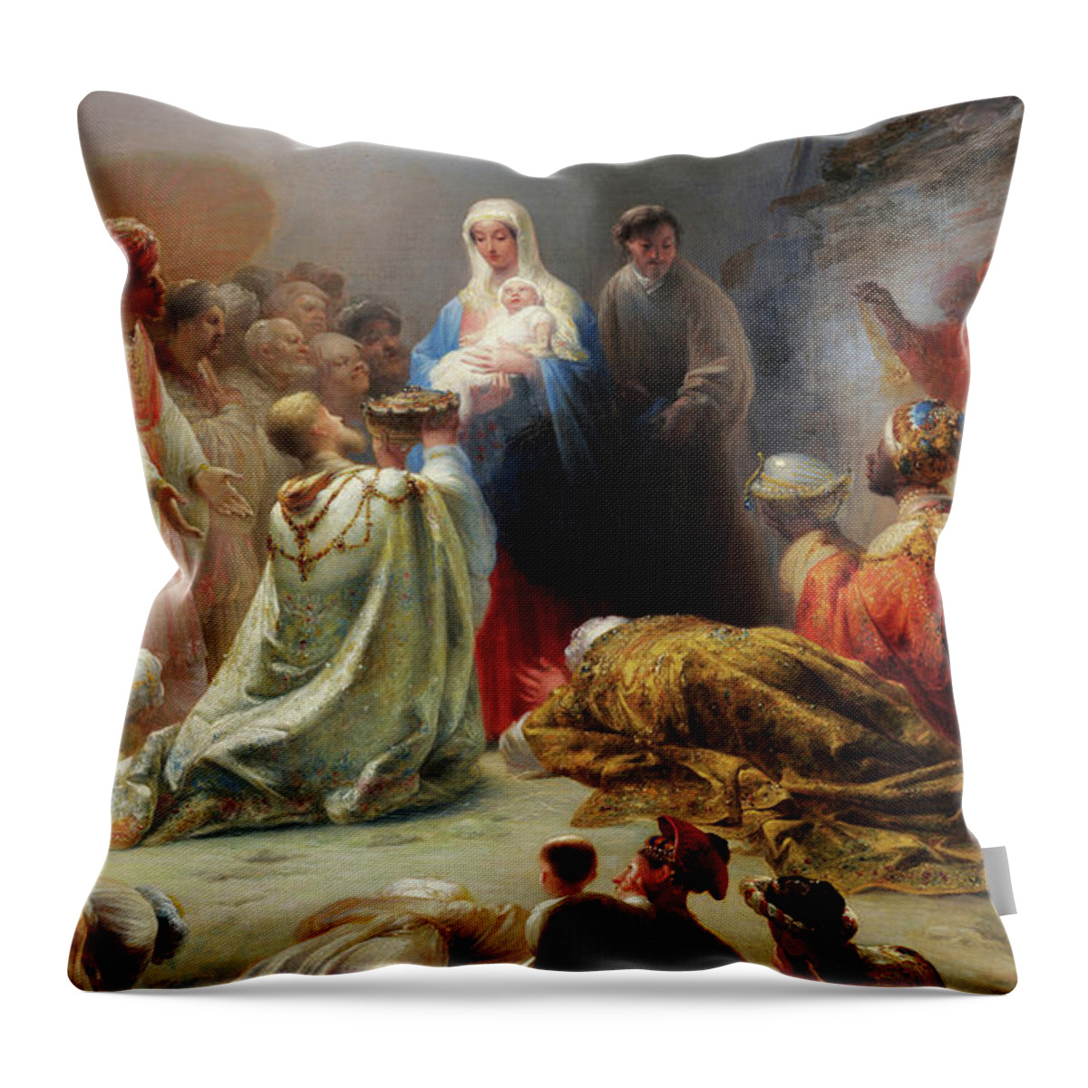 Domingos Antonio De Sequeira Throw Pillow featuring the painting The Adoration of the Magi, 19th century by Domingos Antonio de Sequeira
