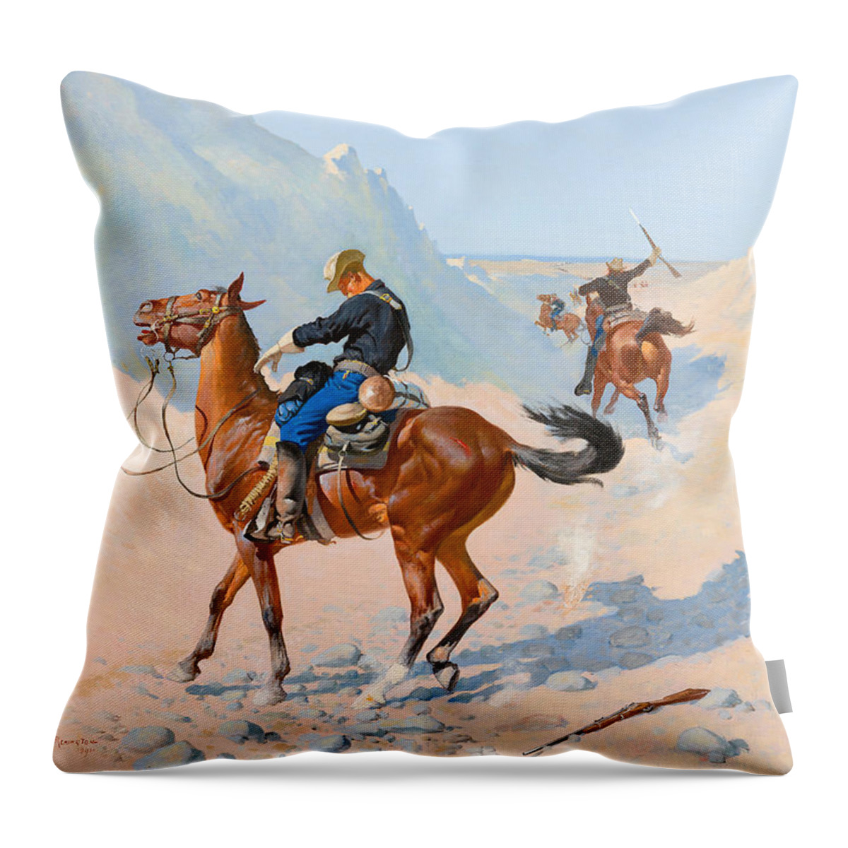 19th Century Art Throw Pillow featuring the painting The Advance-Guard, or The Military Sacrifice by Frederic Remington